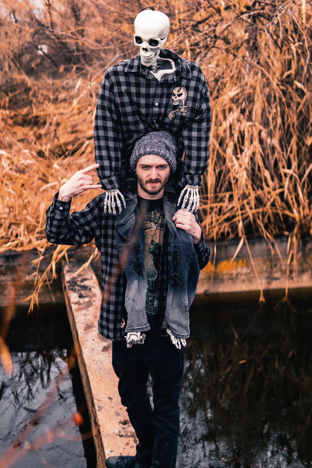 Skeleton and Guy in PatchHead Patched Flannel 