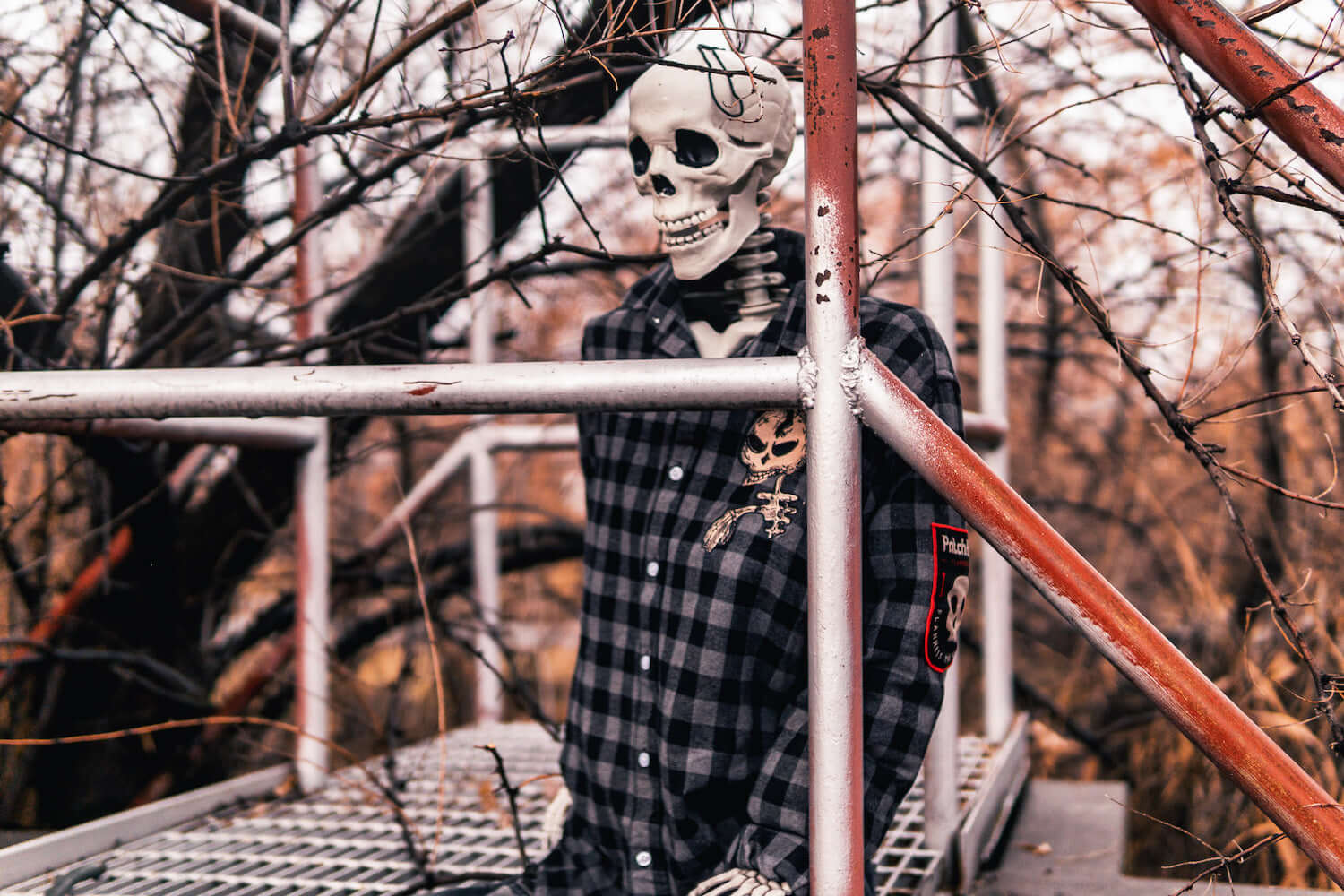 Alt Punk Skeleton in a flannel patched