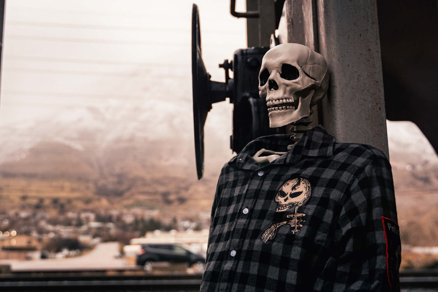 Badass Skeleton in a Alt Punk Patched Flannel